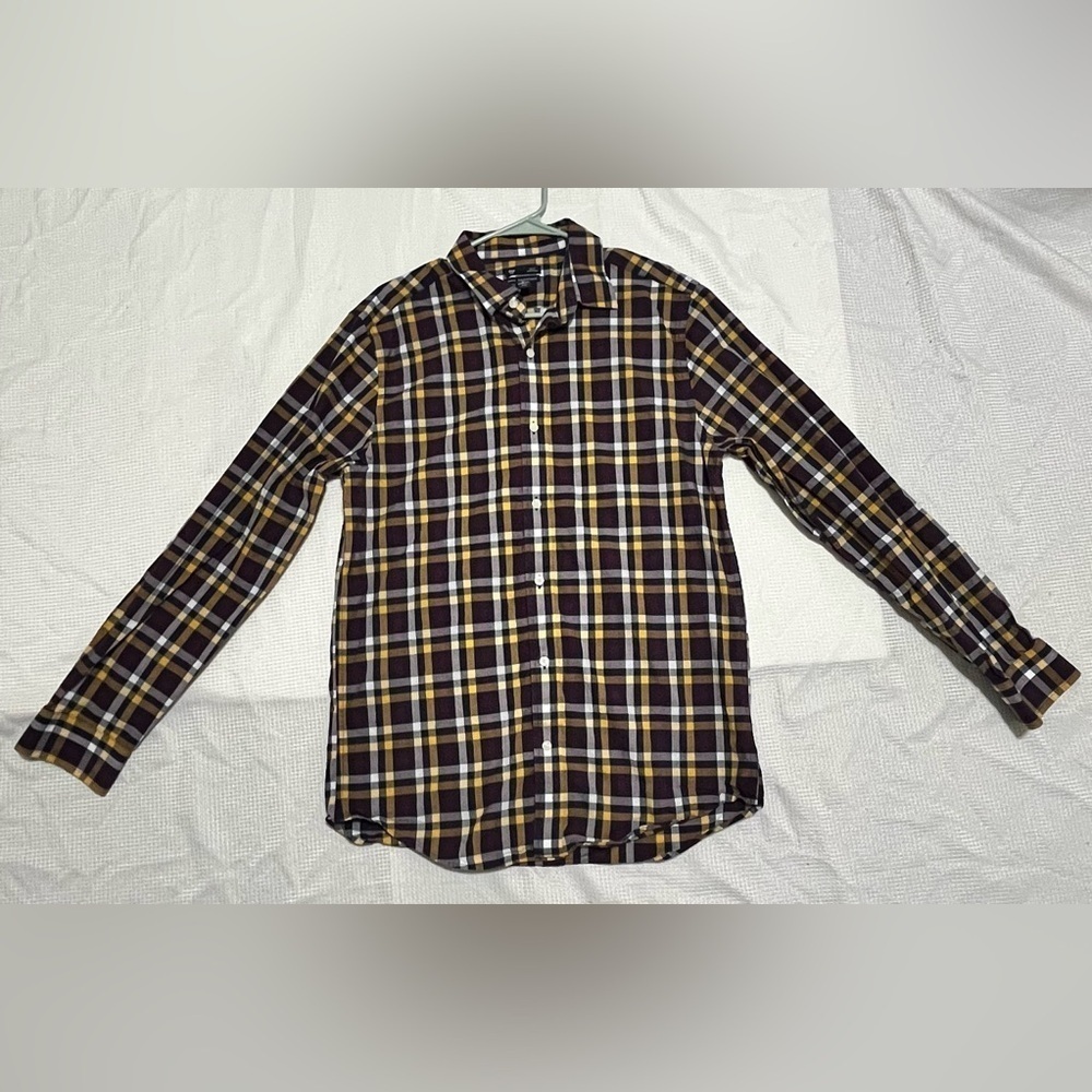 GAP Men's Plaid Shirt Size Large Slim Fit-Red, Yellow, White- Preloved